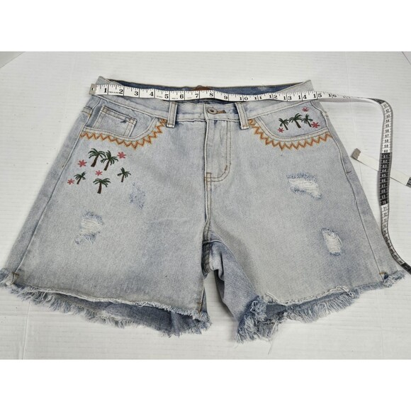 Pol M Embroidered Distressed Jean Shorts Size Small(30) Palm Tree - Picture 3 of 8